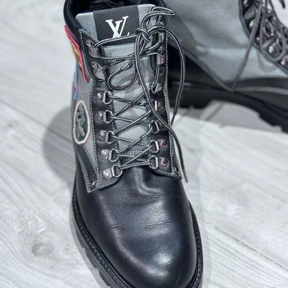 Louis Vuitton Oberkampf Patch Leather Combat Boots Size 8.5 - Picture 5 of 8